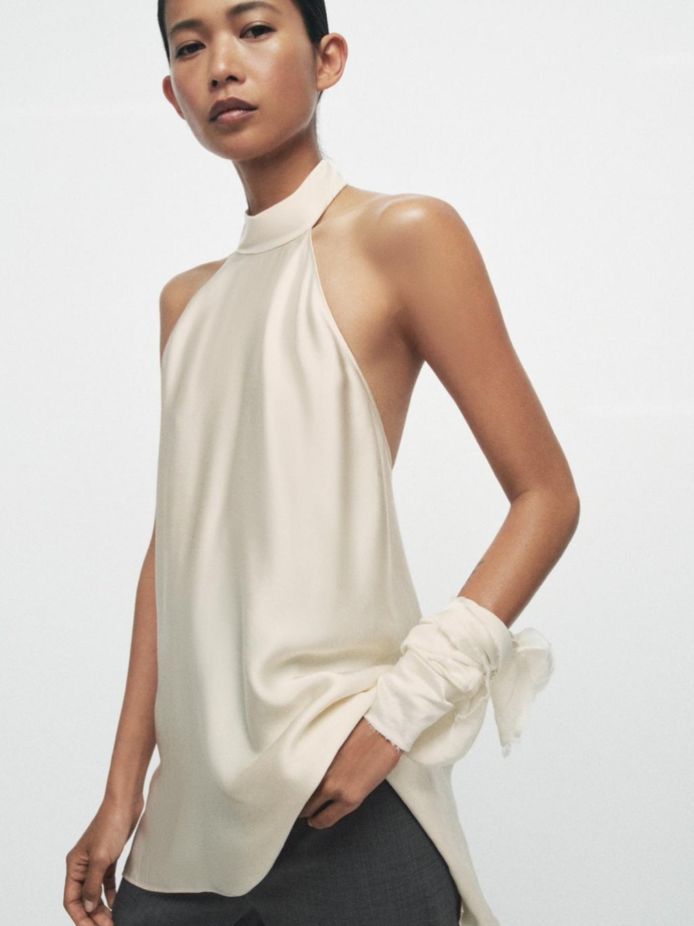 Zara Cream Satin Halter Camisole